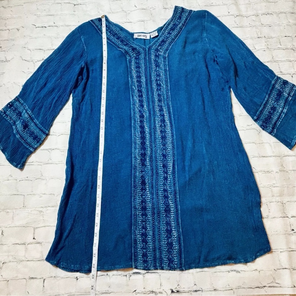 Buc-ee's Women's S/M Gauzy Tunic Top Boho Blue Crochet Lace Lightweight - Picture 7 of 10